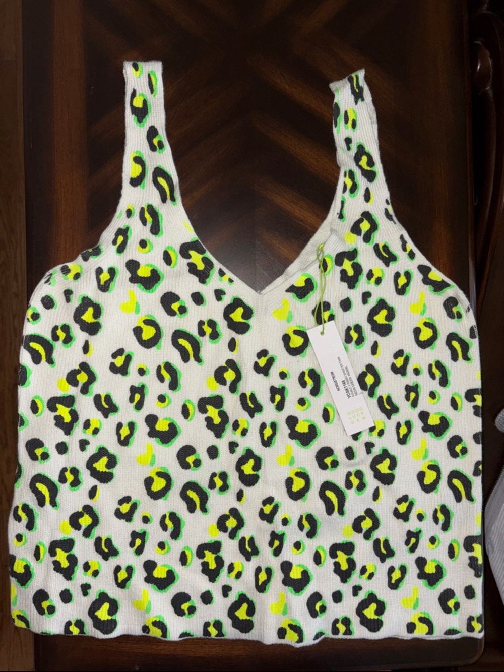 Women’s Neon Leopard Print One-Piece Tank Top - White & Neon Green